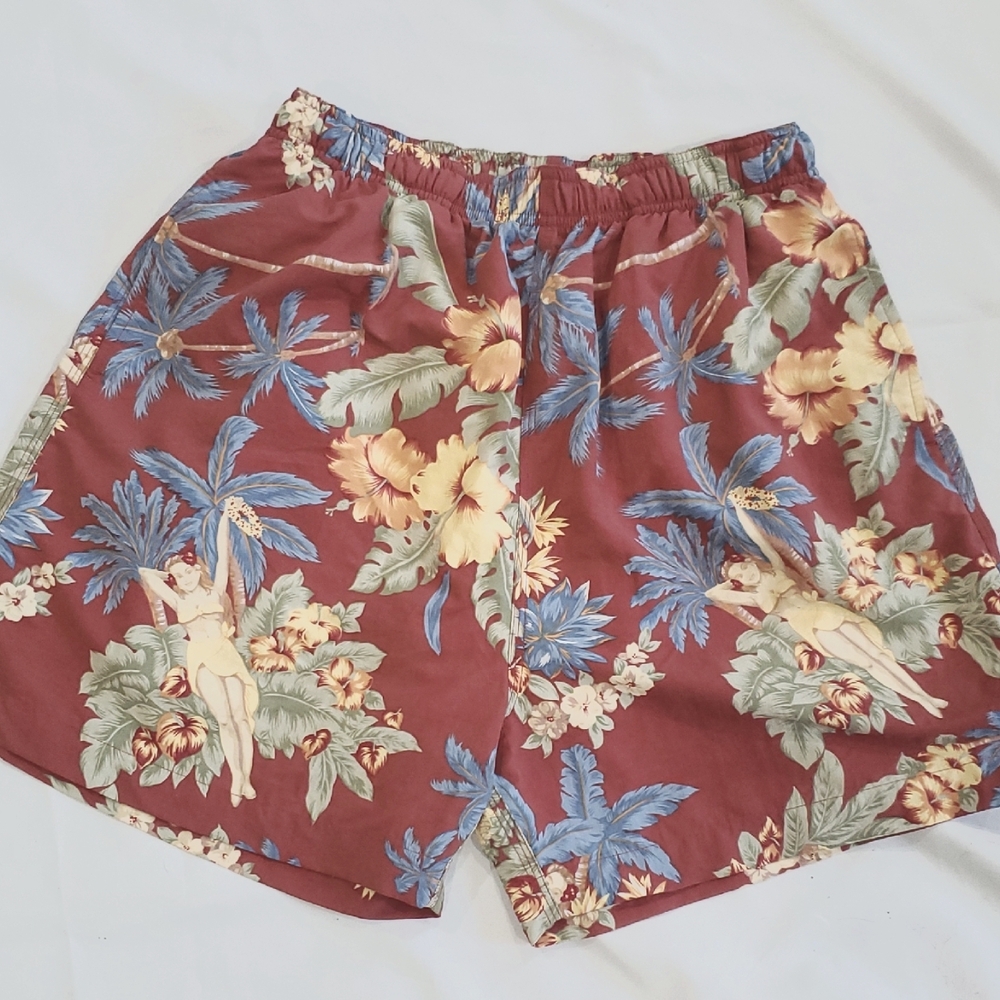 Tommy Bahama Red and Blue Swim Trunks Vibrant Floral Design